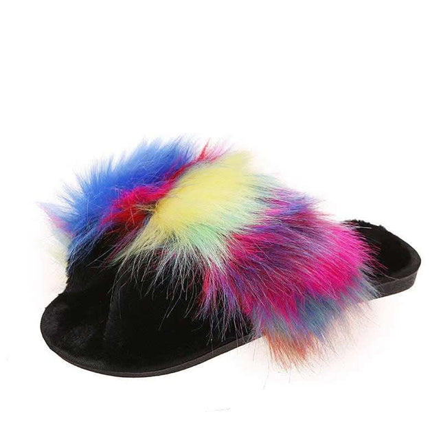 Flat Long Wool Warm Color Matching Plush Slippers Fendax 0