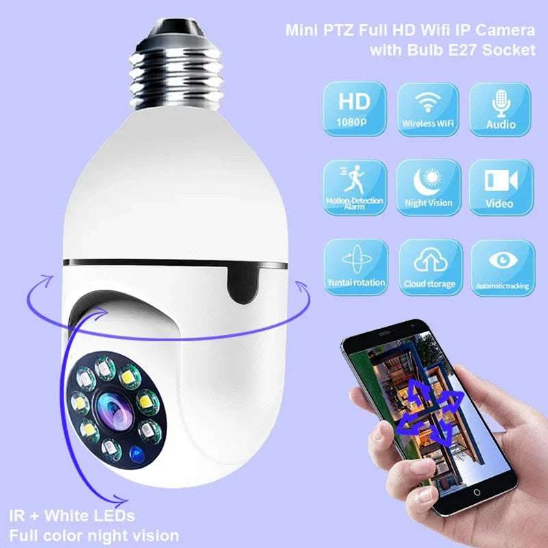 WiFi CAMERA 1080P Bulb 4X Zoom Camera E27 Home 5GWiFi Alarm Monitor Fendax 0