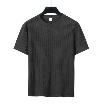 Men's Sports Solid Color Round Neck Pullover Vertical Pattern T-shirt Two-piece Set Fendax 0