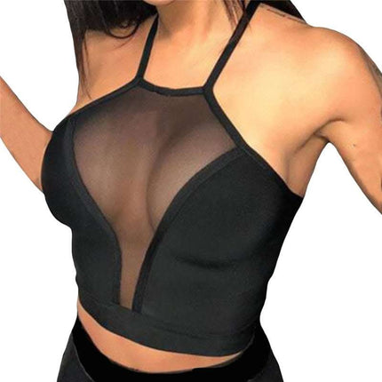 Women's Mesh Panel R-shaped Crop Tank Top Fendax 0