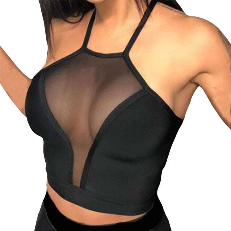 Women's Mesh Panel R-shaped Crop Tank Top Fendax 0