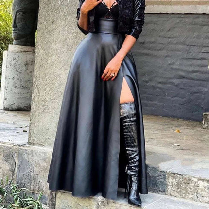 Women's High Waist Split Irregular Skirt Leather Skirt Fendax 0