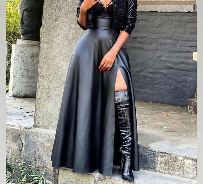Women's High Waist Split Irregular Skirt Leather Skirt Fendax 0