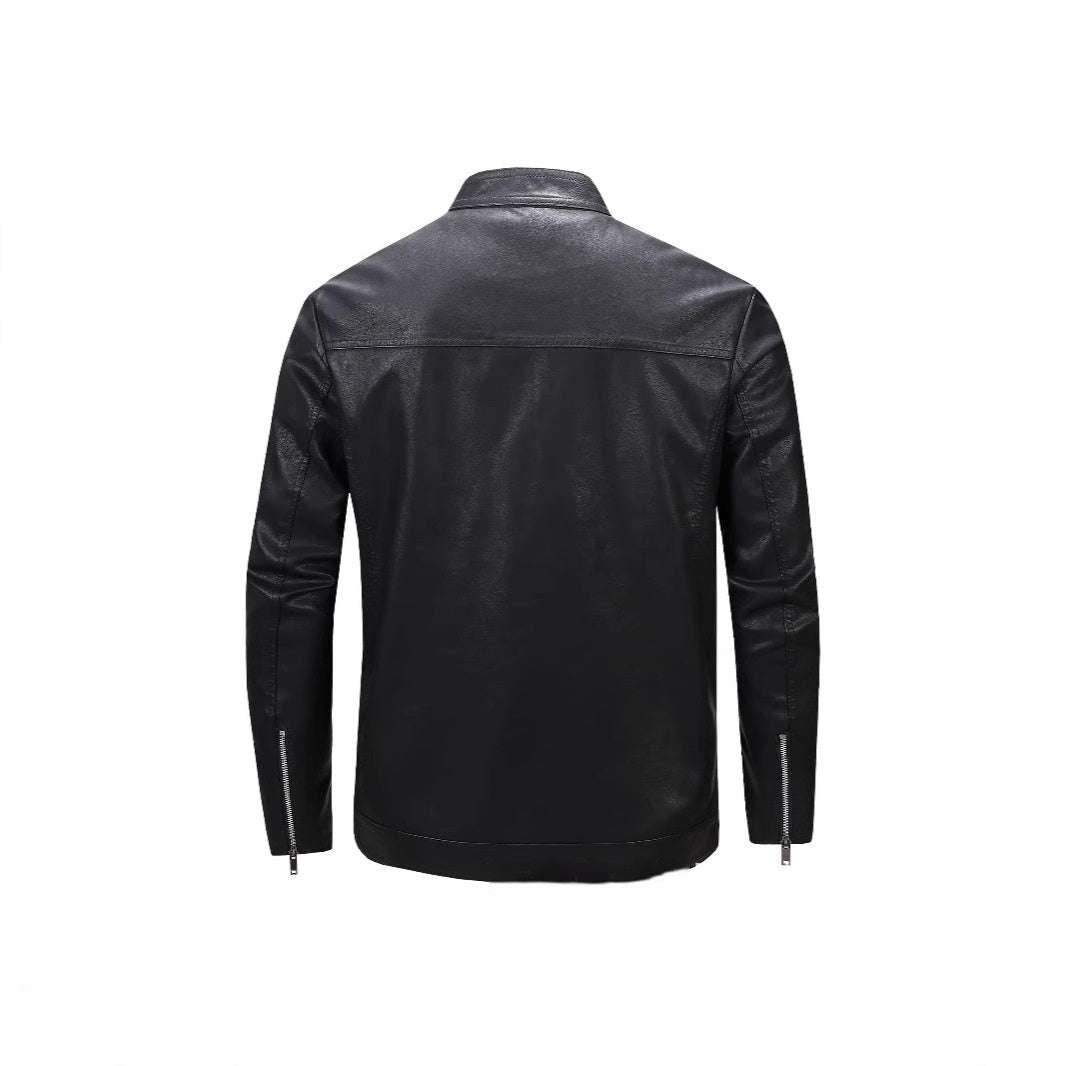 Spring And Autumn Men's Slim Leather Clothing With Stand Collar Jacket