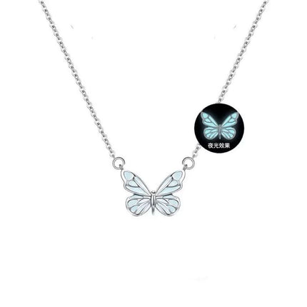 Fashion Blue Luminous Butterfly Necklace Bracelet Set For Glow In The Dark Women Clavicle Chain Choker Party Jewelry Set Gift Fendax 0