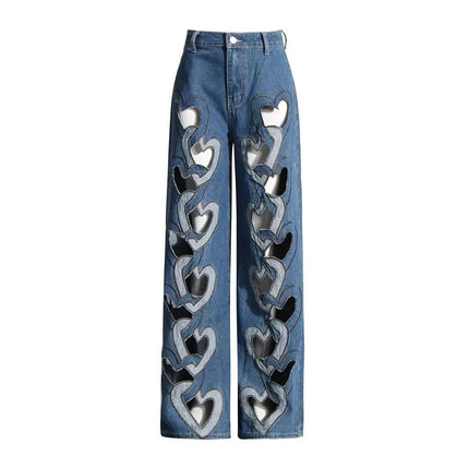 High Waist Hollowed Heart Shape Wide Leg Jeans Fendax 0