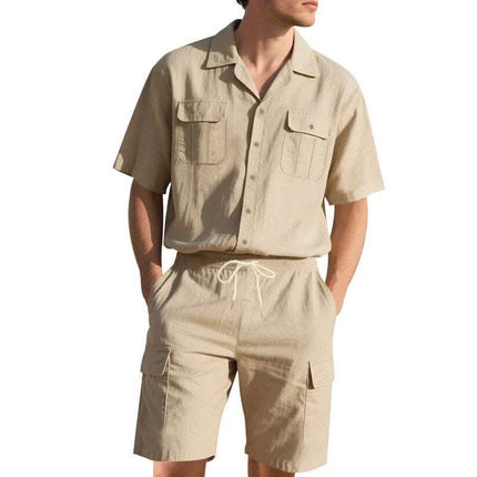 Men's Casual Solid Color Short Sleeve Shorts Suit Fendax 0