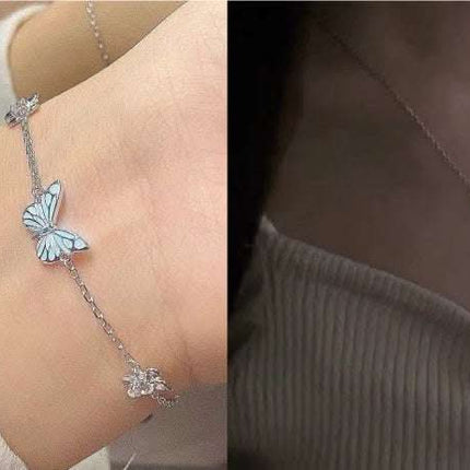 Fashion Blue Luminous Butterfly Necklace Bracelet Set For Glow In The Dark Women Clavicle Chain Choker Party Jewelry Set Gift Fendax 0