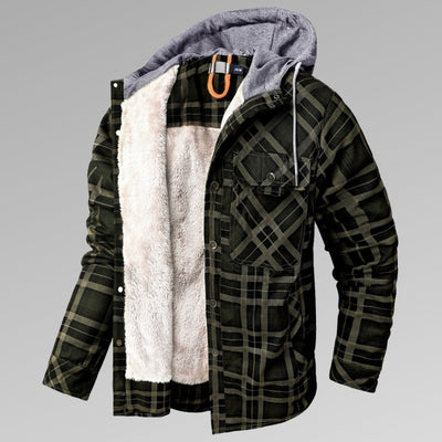 Velvet Thickened Hooded Plaid Shirt Coat