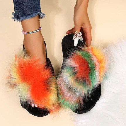 Flat Long Wool Warm Color Matching Plush Slippers Fendax 0
