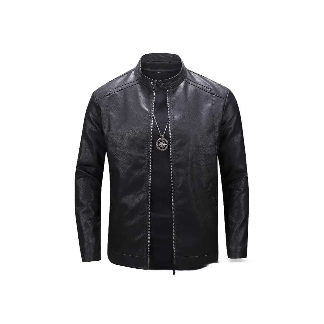 Spring And Autumn Men's Slim Leather Clothing With Stand Collar Jacket