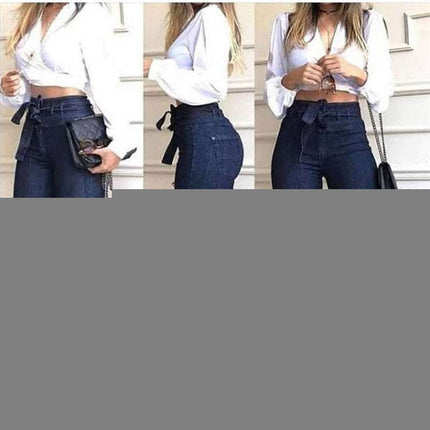 Micro elastic lace-up flared pants