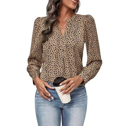 Top Fall Women's Clothing Commute Style Long Sleeve Leopard-print Shirt
