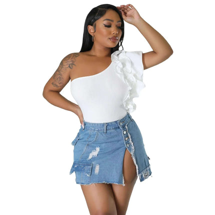 Ripped Pocket Denim Skirt Hip Skirt Fendax 0