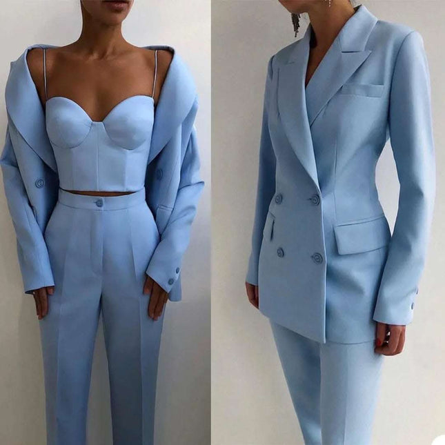 Pieces Fashion Women Suits Peaked Lapel Double Breasted Jack Fendax 0
