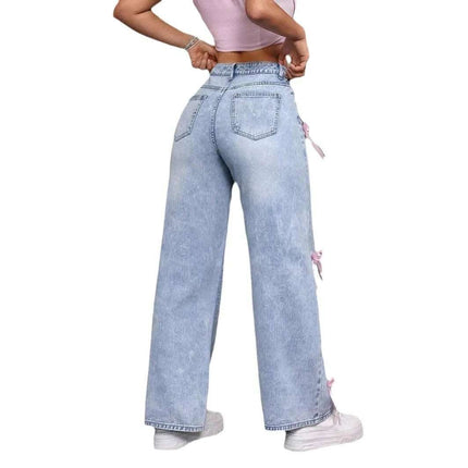 Bowknot Collage Washed Jeans Loose Straight-leg Wide-leg Pants Fendax 0