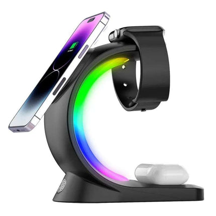 4 In 1 Magnetic Wireless Charger Fast Charging For Smart Phone Atmosphere Light Charging Station For Airpods Pro I-phone Watch Fendax 0
