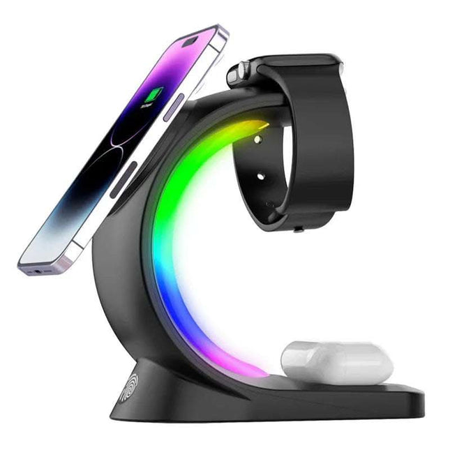 4 In 1 Magnetic Wireless Charger Fast Charging For Smart Phone Atmosphere Light Charging Station For Airpods Pro I-phone Watch Fendax 0