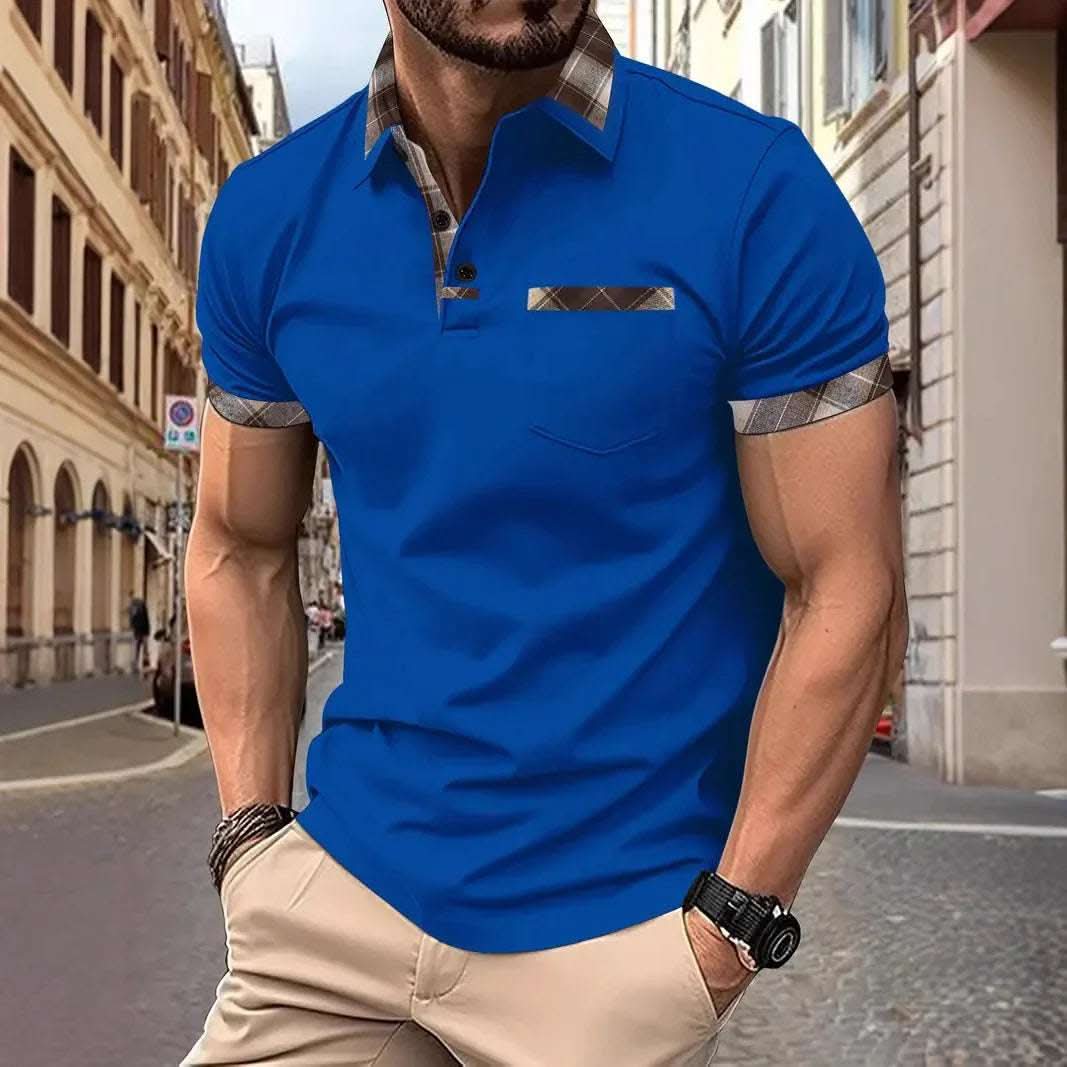 Season New Men's Short Sleeve Fashion Plaid Colorblock T-shirt Fendax 0