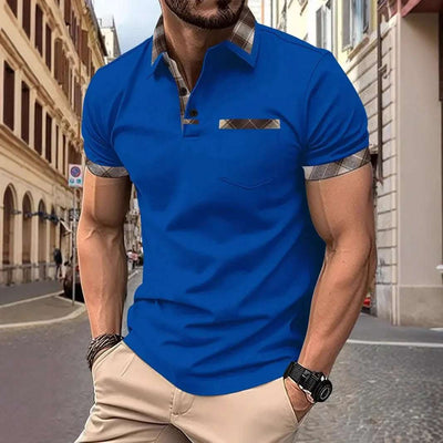 Season New Men's Short Sleeve Fashion Plaid Colorblock T-shirt Fendax 0