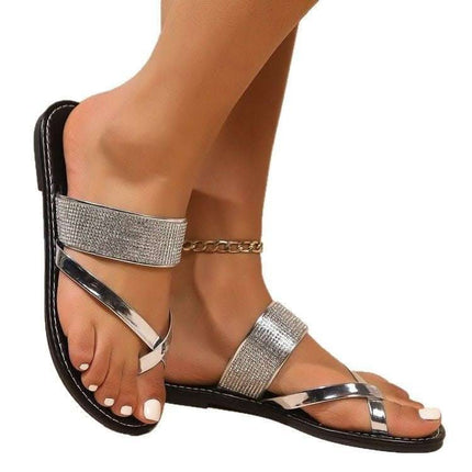 Toe Covering Rhinestones Strap Flat Bottom Beach Sandals Fendax 0