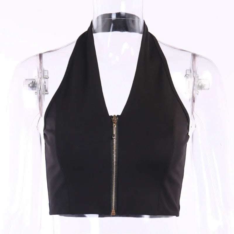 Sexy Slim Fit Zipper Halterneck Halter Top Fendax 0