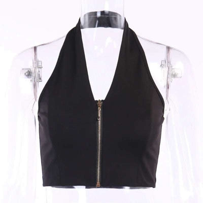 Sexy Slim Fit Zipper Halterneck Halter Top Fendax 0