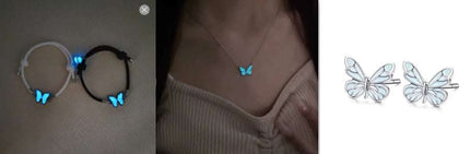 Fashion Blue Luminous Butterfly Necklace Bracelet Set For Glow In The Dark Women Clavicle Chain Choker Party Jewelry Set Gift Fendax 0