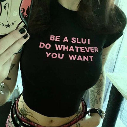 Women's Round Neck Pullover Short Sleeve-letter Printed Crop Top Fendax 0