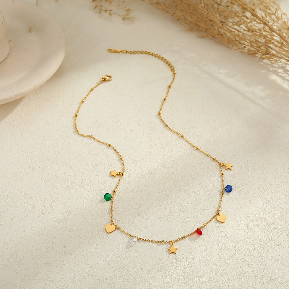 Zircon Necklace Stainless Steel Chain Beaded Bracelet