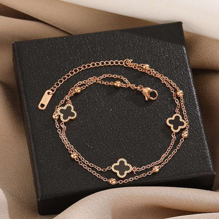 Women's Double Layer Simple Titanium Steel Feet Chain Fendax 0