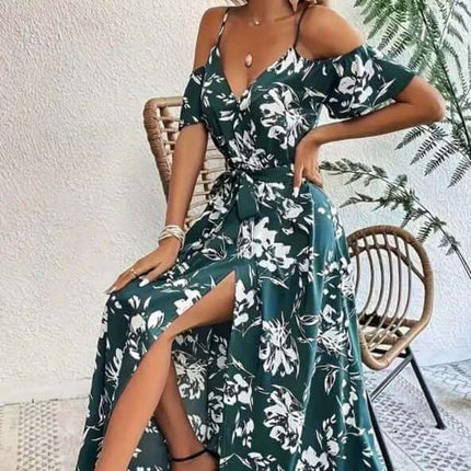 Flower Print Split Suspender Dress With Lace-up Design Summer Fashion Long Dresses Beach Clothing For Women Fendax 4