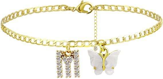 Butterfly Letter Feet Chain Fashion Inlaid Diamond Letter Acrylic Fendax 0