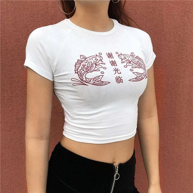 Velvet Chinese Character Fish Crop Top Fendax 0