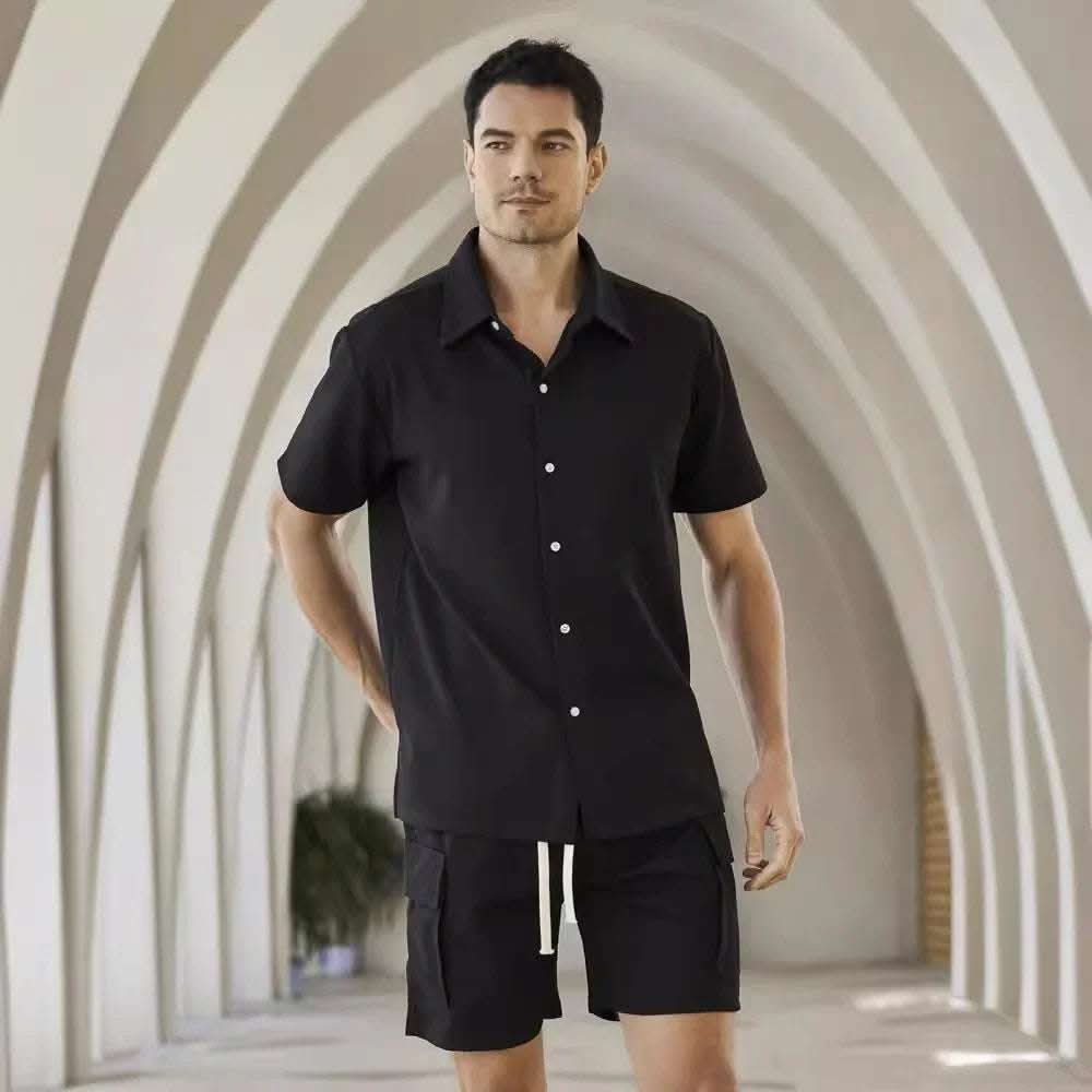 Elastic Waist Shorts Plain Young Two-piece Set