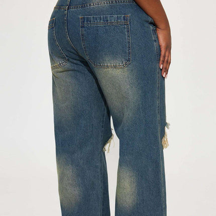 Retro Heavy-duty Washed Knee Ripped Wide-legged Jeans Fendax 0