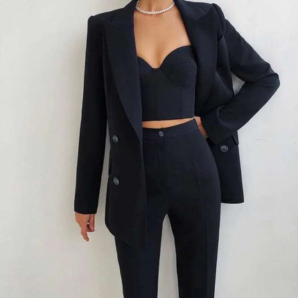 Pieces Fashion Women Suits Peaked Lapel Double Breasted Jack Fendax 0