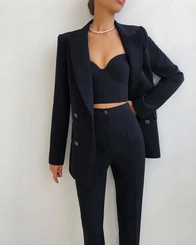 Pieces Fashion Women Suits Peaked Lapel Double Breasted Jack Fendax 0