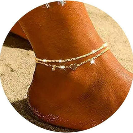 Fashion Heart-shaped Zircon Anklet Women's Waterproof Simple Heart-shaped Fendax 0