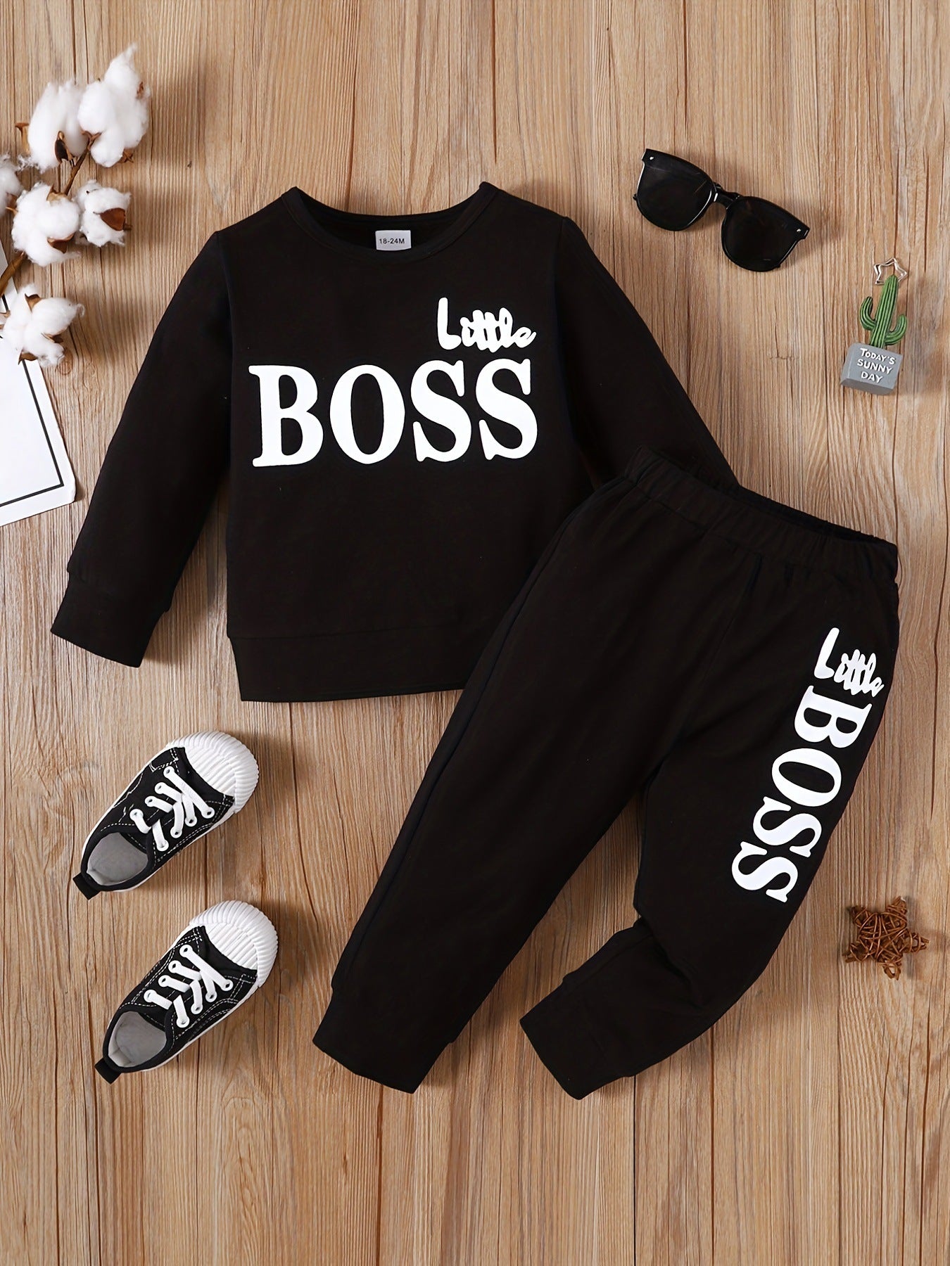 Letter Print Long Sleeve Boy Set
