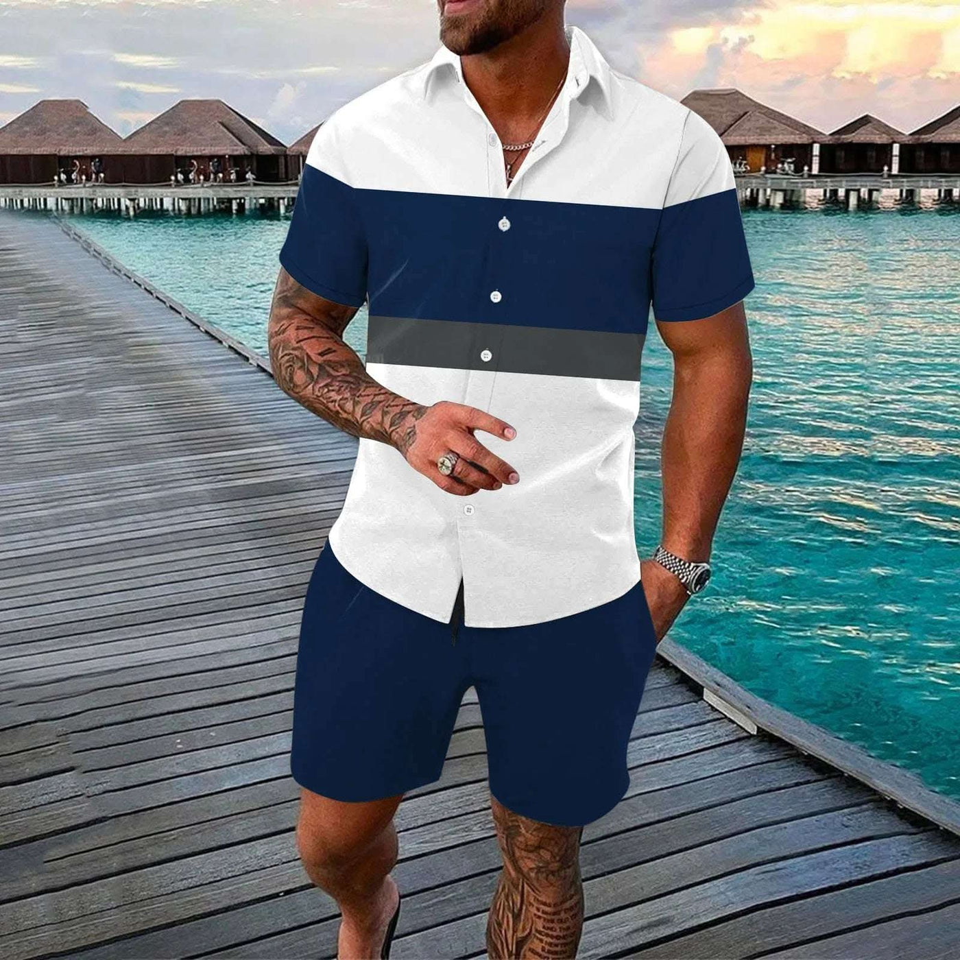 Fashion Men Summer Lapels Shirt Outfit Fendax 0