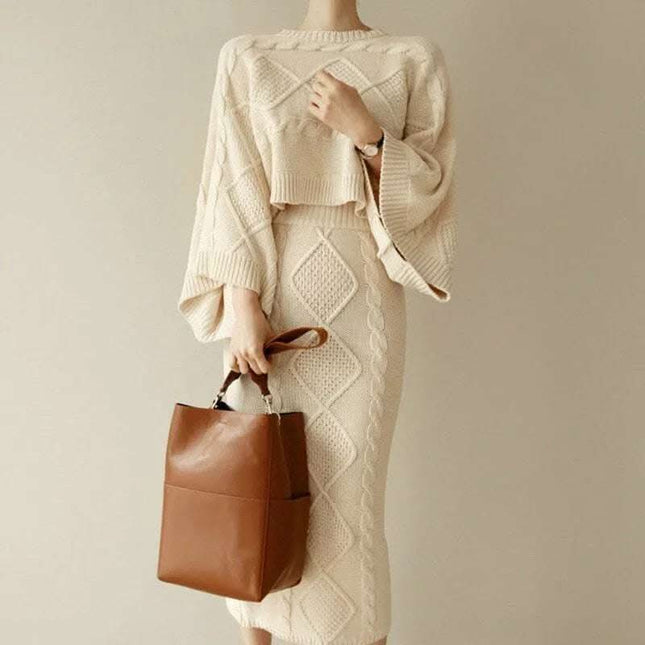 Bat sleeve sweater knitted skirt suit skirt Fendax 0