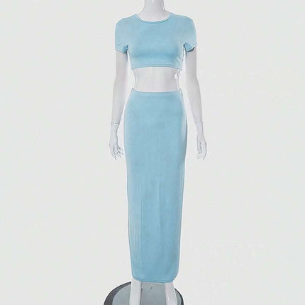 Female Casual Crop Top Hip Hugging A-line Skirt Set Fendax 0