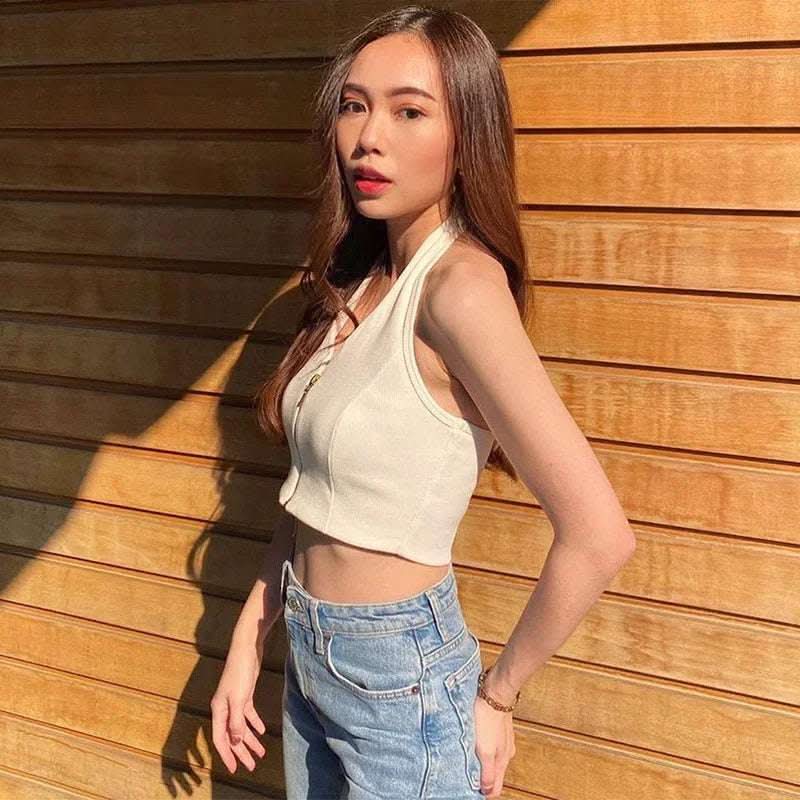 Sexy Slim Fit Zipper Halterneck Halter Top Fendax 0