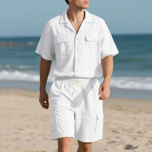 Men's Casual Solid Color Short Sleeve Shorts Suit Fendax 0