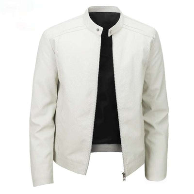 Spring And Autumn Men's Slim Leather Clothing With Stand Collar Jacket