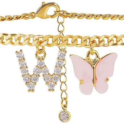 Butterfly Letter Feet Chain Fashion Inlaid Diamond Letter Acrylic Fendax 0