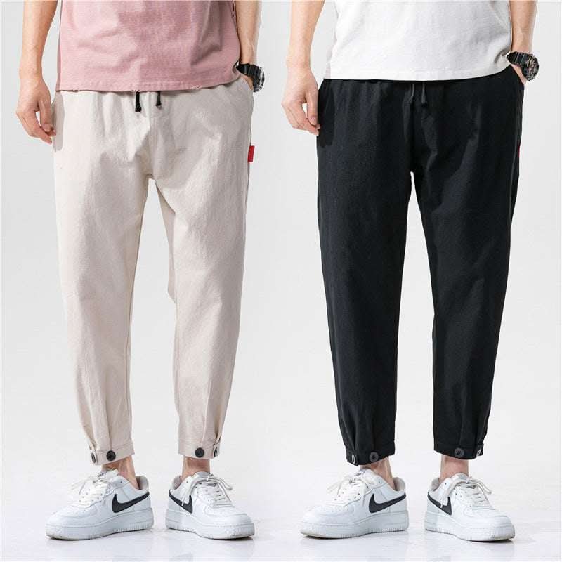 Men's Straight Casual Loose Cotton And Linen Cropped Pants Fendax 0
