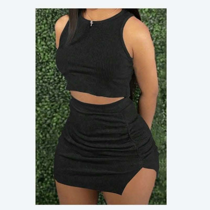 Ladies' Ribbed Crop Top And Bodycon Skirt Set Fendax 4