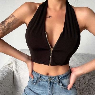 Sexy Slim Fit Zipper Halterneck Halter Top Fendax 0